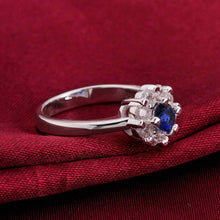 silver plated wedding ring big blue stone smile aneis joyas 19 ELY