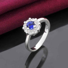 silver plated wedding ring big blue stone smile aneis joyas 19 ELY