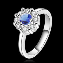 silver plated wedding ring big blue stone smile aneis joyas 19 ELY
