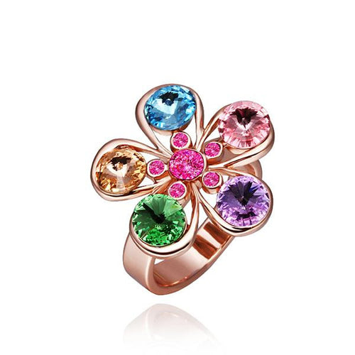 18K Gold Plated rings m colorful flower bague femme fine jewelry216 ELY