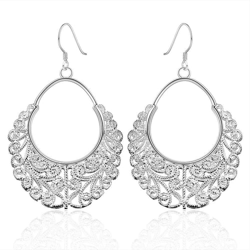 silver earings jewelry Hollow Weave Flower drop cufflinks Jewelry European Style 382 ELY