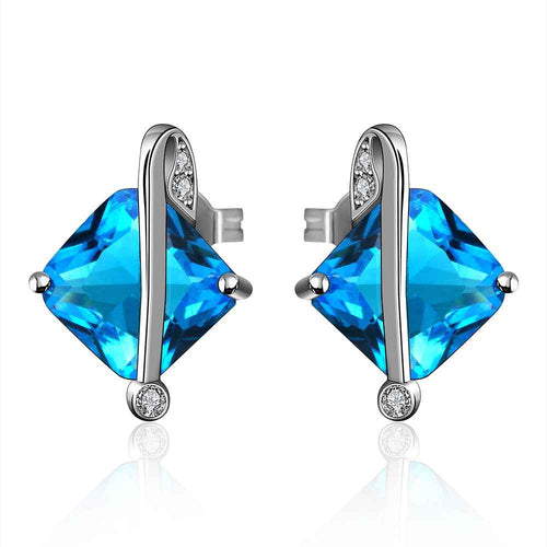 silver earrings sapphire jewelry beauty deep blue brincos charm 186 ELY
