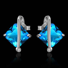 silver earrings sapphire jewelry beauty deep blue brincos charm 186 ELY