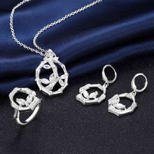 silver jewelry sets Bamboo Circle Necklace+Ring+Earrings Sets Factory 26 ELY