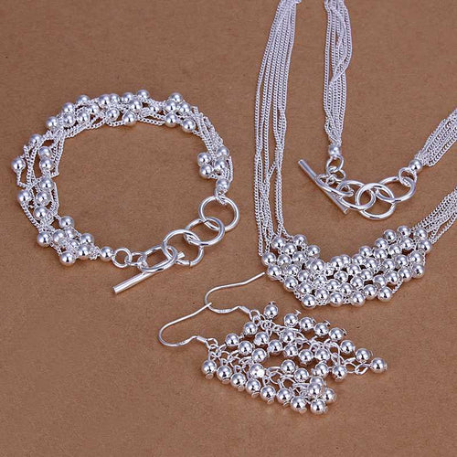 silver jewelry sets Six Strands Shine Ball Necklace&Bracelet african jewelry set jewellery 4 ELY