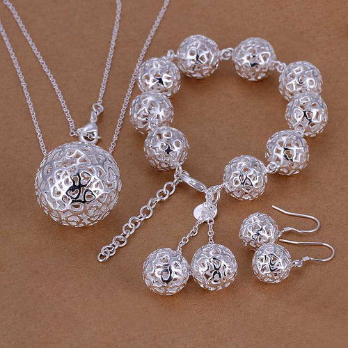 silver jewelry sets Solid Ball Necklace&Bracelet&Earring african jewelry set 72 ELY