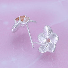 silver plated earings white flower stud pendientes bear joias ELY