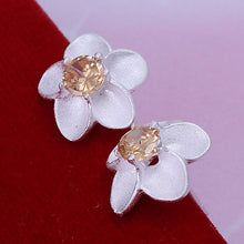 silver plated earings white flower stud pendientes bear joias ELY