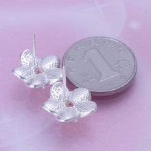 silver plated earings white flower stud pendientes bear joias ELY