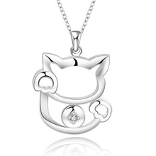 silver plated necklaces cat cute collier plastron charm ELY