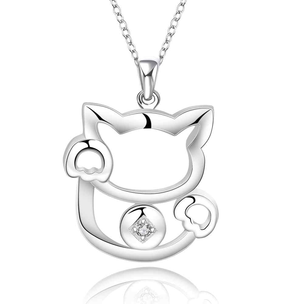 silver plated necklaces cat cute collier plastron charm ELY