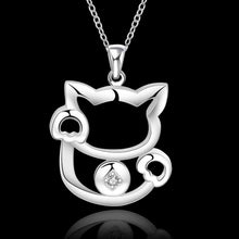 silver plated necklaces cat cute collier plastron charm ELY
