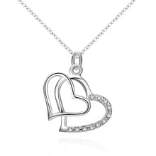 silver plated pendant Insets Double Heart collier ELY