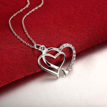 silver plated pendant Insets Double Heart collier ELY
