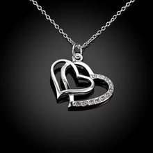 silver plated pendant Insets Double Heart collier ELY