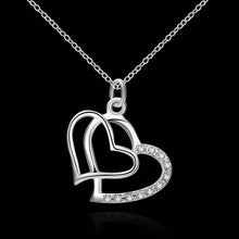 silver plated pendant Insets Double Heart collier ELY