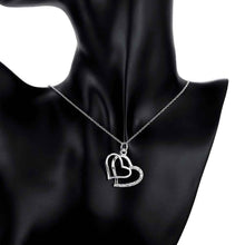 silver plated pendant Insets Double Heart collier ELY