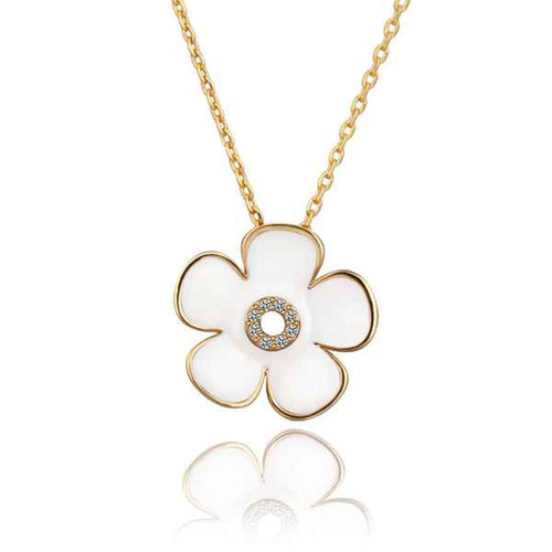 18K Gold Plated choker necklace White flowers bead necklace joyas 64 ELY