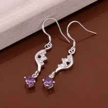 silver plated clip on earrings Insets purple gem drop boucle d'oreille femme men jewelry 16 ELY