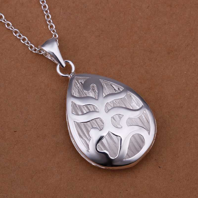 silver women necklace Flower Water Drop bisuteria collier plastron femme123 ELY