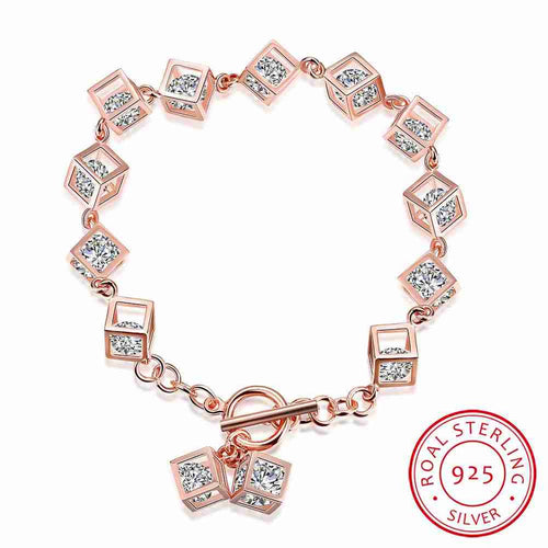 925 Sterling Silver bracelets Square stone pulseras mujer wedding HBH 73 ELY