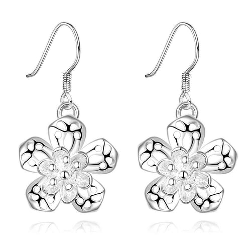 silver earrings Flower drop orecchini jewellery 684 ELY