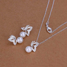silver jewelry set simulated pearl Butterfly Necklace&Earring Sets sport 59 ELY