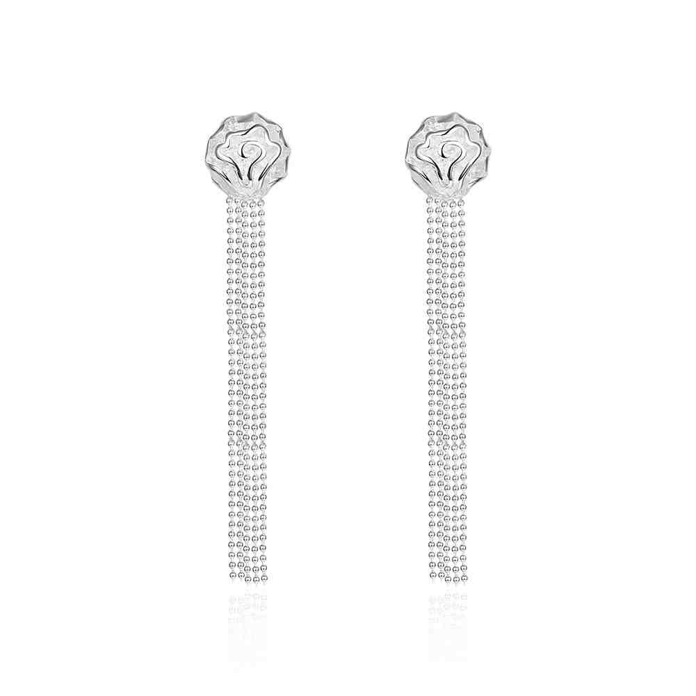 silver plated earrings Rose Beads drop ear cuff jewerly accessories ELY