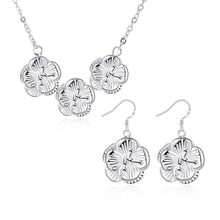 silver plated jewelry set Flower necklace + earrings Sets bijouterie 93 ELY