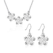 silver plated jewelry set Flower necklace + earrings Sets bijouterie 93 ELY