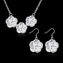 silver plated jewelry set Flower necklace + earrings Sets bijouterie 93 ELY