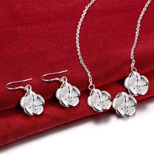 silver plated jewelry set Flower necklace + earrings Sets bijouterie 93 ELY