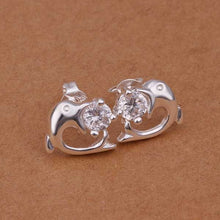 Beautiful silver plated earing Inlaid Stone Dolphin stud ear cuff collier plastron femme 183 ELY