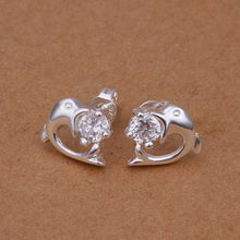 Beautiful silver plated earing Inlaid Stone Dolphin stud ear cuff collier plastron femme 183 ELY