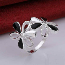 Beautiful silver plated rings for men Black and white flowers anillos bear diy 91 ELY