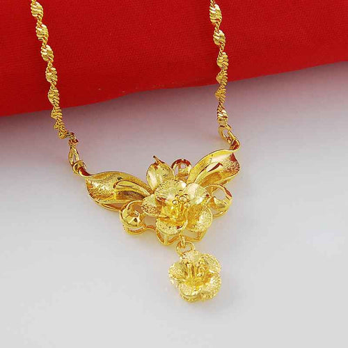24k gold plated necklace double flower tenis masculino collier plastron femme287 ELY