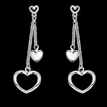 silver earrings Hollow double heart drop cuff charm 651 ELY