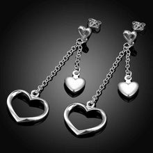 silver earrings Hollow double heart drop cuff charm 651 ELY