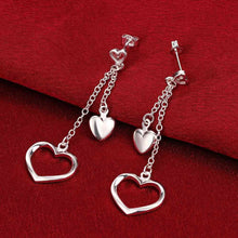 silver earrings Hollow double heart drop cuff charm 651 ELY