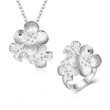 silver plated jewelry set clover flower necklace earring ring Sets Gift for her 7 ELY