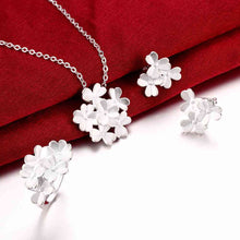 silver plated jewelry set clover flower necklace earring ring Sets Gift for her 7 ELY