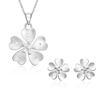 silver plated jewelry set clover flower necklace earring ring Sets Gift for her 7 ELY