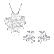 silver plated jewelry set clover flower necklace earring ring Sets Gift for her 7 ELY