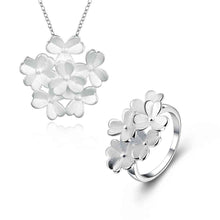 silver plated jewelry set clover flower necklace earring ring Sets Gift for her 7 ELY
