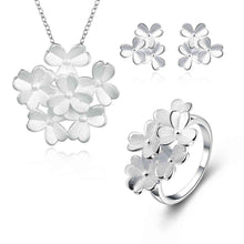 silver plated jewelry set clover flower necklace earring ring Sets Gift for her 7 ELY