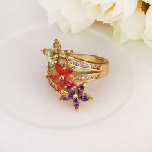 18k gold plated wedding rings violetta red flower k anel de ouro Hand Madeball223 ELY