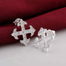 silver earrings cross arow stud pendientes to us bear collier plastron 389 ELY