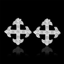 silver earrings cross arow stud pendientes to us bear collier plastron 389 ELY