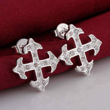 silver earrings cross arow stud pendientes to us bear collier plastron 389 ELY