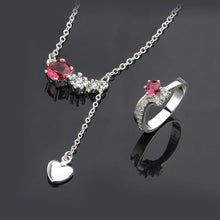 silver jewelry set red drop heart R+N Sets Factory 4 ELY